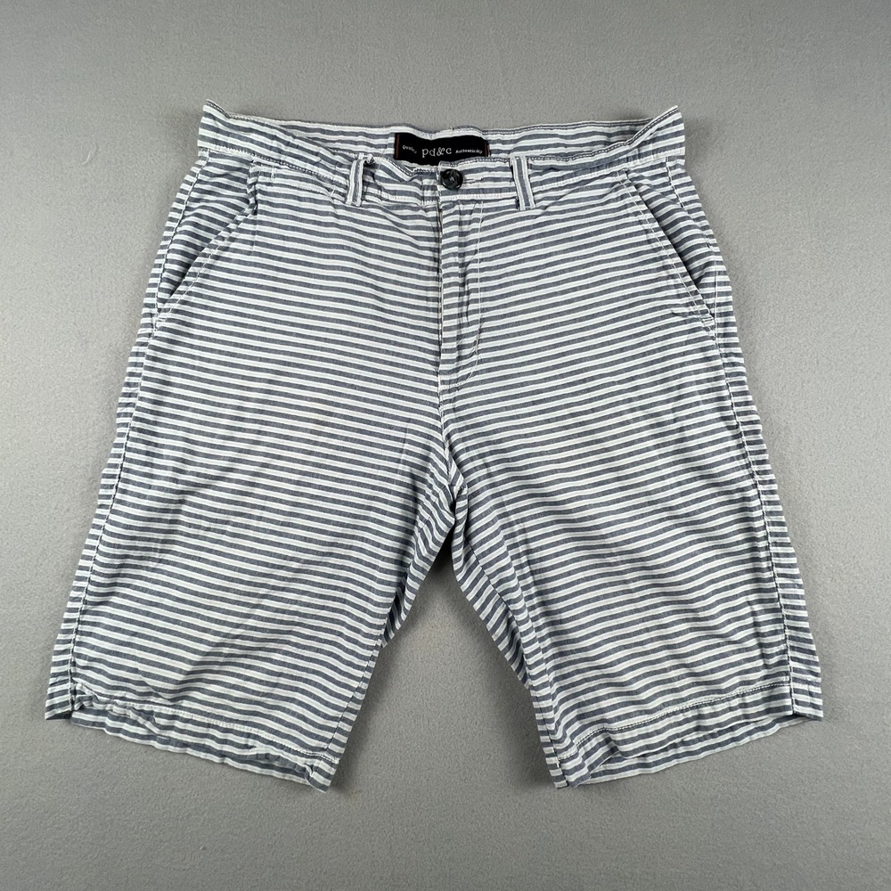 pd&c Chino Shorts Mens 32 Blue Striped Cotton‎ Casual Preppy Summer Vacation